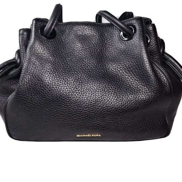 Michael Kors Handbag Purse Dalia 30T6GDYE3L Drawstring Pebbled Leather Black - Picture 1 of 9